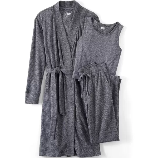 imageLands End Womens Cozy 3 Piece Pajama Set  Robe Top and PantsGray Melange