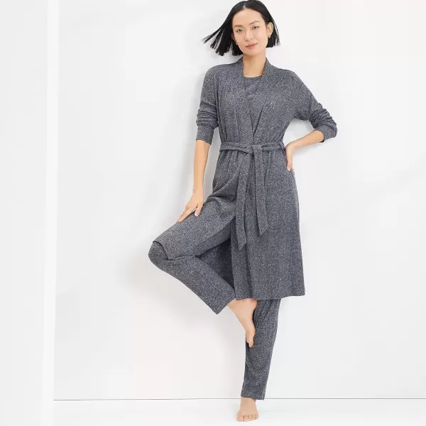 imageLands End Womens Cozy 3 Piece Pajama Set  Robe Top and PantsGray Melange