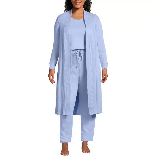 imageLands End Womens Cozy 3 Piece Pajama Set  Robe Top and PantsLight Cornflower