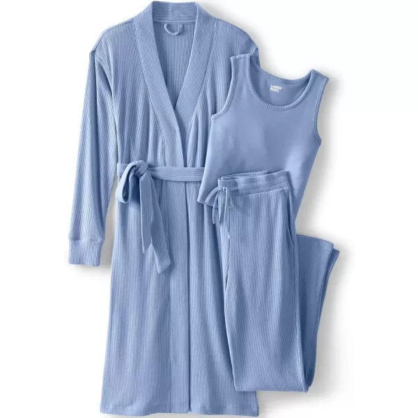 imageLands End Womens Cozy 3 Piece Pajama Set  Robe Top and PantsLight Cornflower