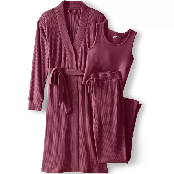 imageLands End Womens Cozy 3 Piece Pajama Set  Robe Top and PantsRich Burgundy