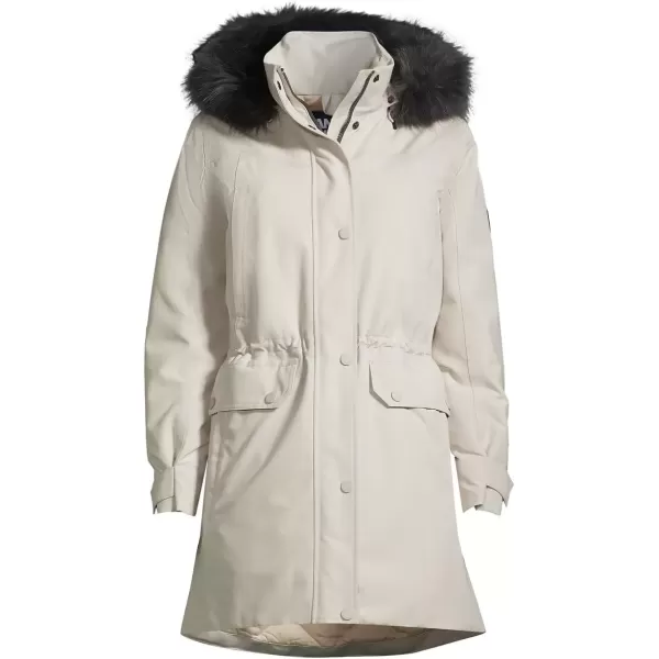 imageLands End Womens Expedition Waterproof Down Winter Parka with Faux Fur HoodLight Stone