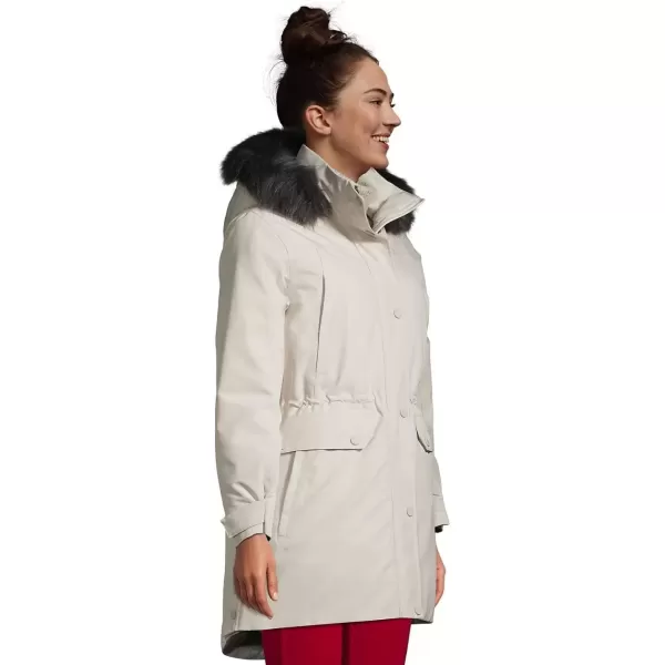 imageLands End Womens Expedition Waterproof Down Winter Parka with Faux Fur HoodLight Stone