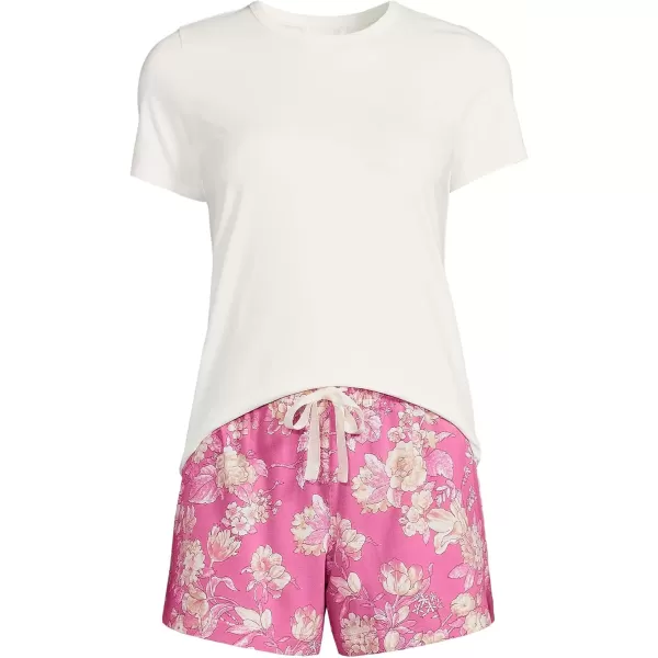 imageLands End Womens Knit Pajama Short Set Short Sleeve TShirt and ShortsBright Orchid Linework Floral