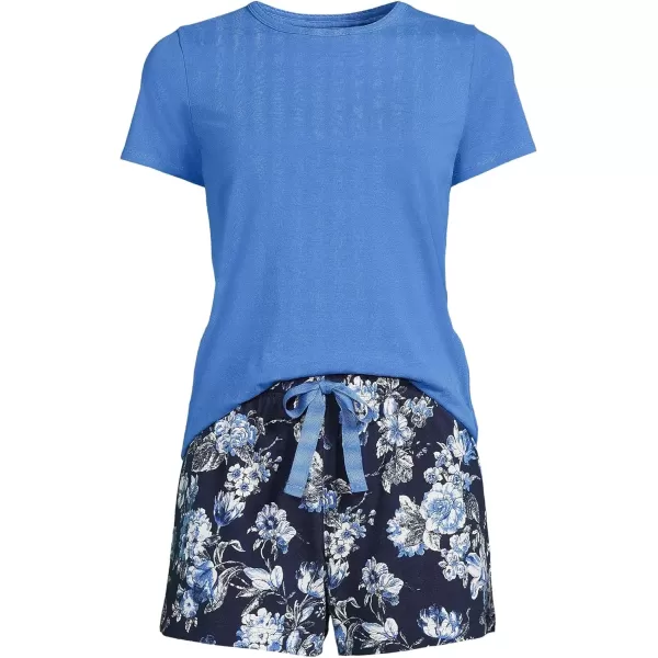 imageLands End Womens Knit Pajama Short Set Short Sleeve TShirt and ShortsDeep Sea Navy Linework Floral