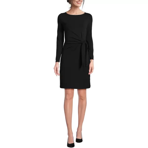 imageLands End Womens Long Sleeve Lightweight Cotton Modal Boatneck Tie Waist DressBlack