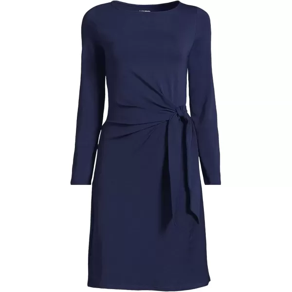 imageLands End Womens Long Sleeve Lightweight Cotton Modal Boatneck Tie Waist DressDeep Sea Navy