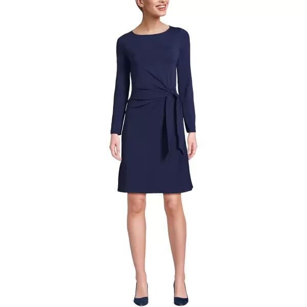 imageLands End Womens Long Sleeve Lightweight Cotton Modal Boatneck Tie Waist DressDeep Sea Navy