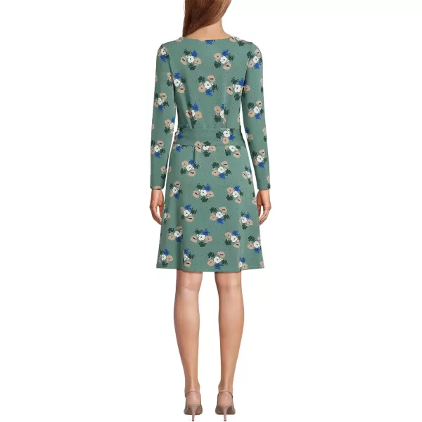 imageLands End Womens Long Sleeve Lightweight Cotton Modal Boatneck Tie Waist DressEvergreen Multi Dot Floral