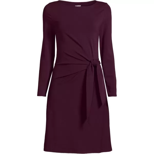 imageLands End Womens Long Sleeve Lightweight Cotton Modal Boatneck Tie Waist DressMidnight Plum