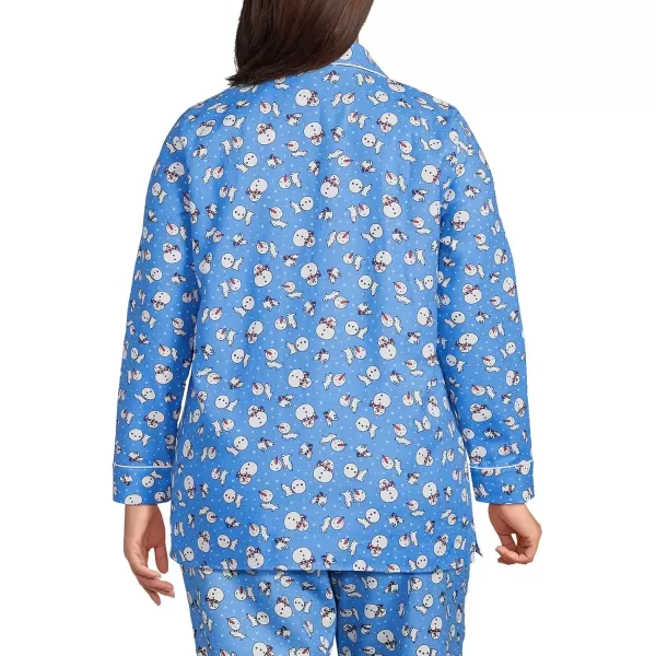 imageLands End Womens Long Sleeve Print Flannel Pajama TopChicory Blue Snowman