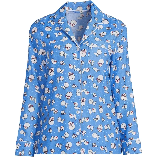 imageLands End Womens Long Sleeve Print Flannel Pajama TopChicory Blue Snowman