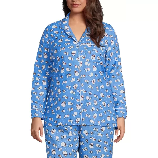 imageLands End Womens Long Sleeve Print Flannel Pajama TopChicory Blue Snowman