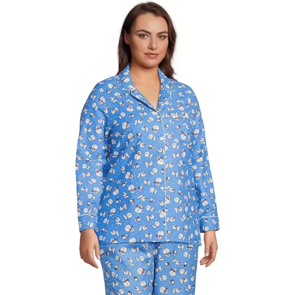 imageLands End Womens Long Sleeve Print Flannel Pajama TopChicory Blue Snowman