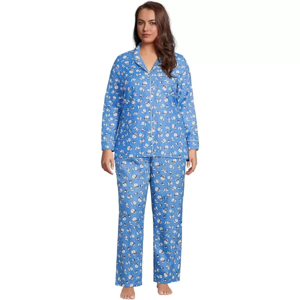 imageLands End Womens Long Sleeve Print Flannel Pajama TopChicory Blue Snowman