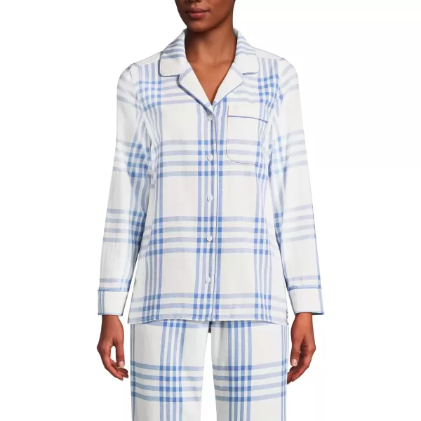 imageLands End Womens Long Sleeve Print Flannel Pajama TopClear Blue Plaid