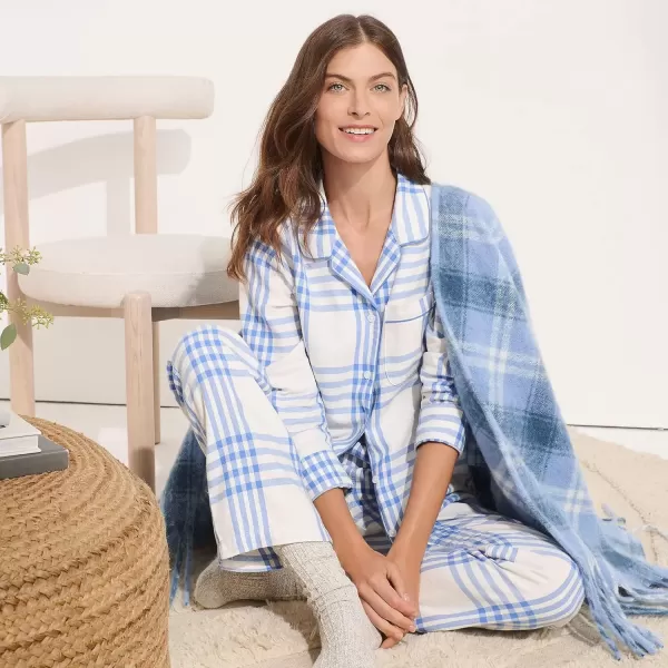 imageLands End Womens Long Sleeve Print Flannel Pajama TopClear Blue Plaid