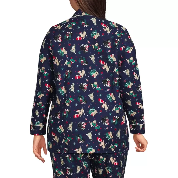 imageLands End Womens Long Sleeve Print Flannel Pajama TopDeep Sea Navy Holiday Pups