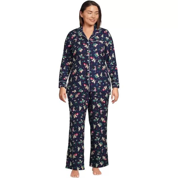 imageLands End Womens Long Sleeve Print Flannel Pajama TopDeep Sea Navy Holiday Pups