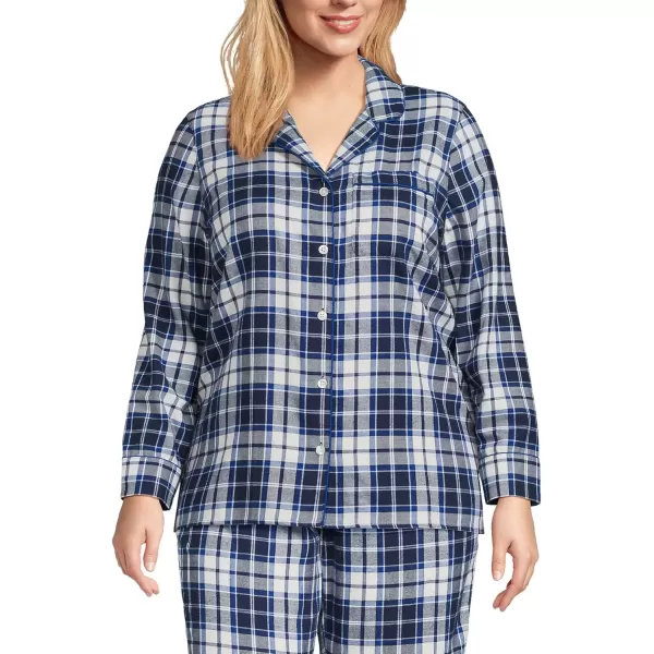 imageLands End Womens Long Sleeve Print Flannel Pajama TopDeep Sea NavyIvory Plaid