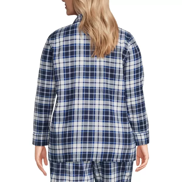 imageLands End Womens Long Sleeve Print Flannel Pajama TopDeep Sea NavyIvory Plaid