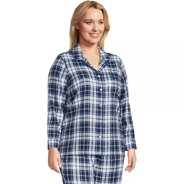 imageLands End Womens Long Sleeve Print Flannel Pajama TopDeep Sea NavyIvory Plaid