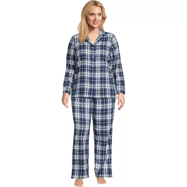 imageLands End Womens Long Sleeve Print Flannel Pajama TopDeep Sea NavyIvory Plaid