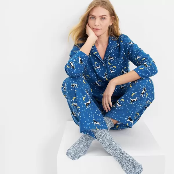 imageLands End Womens Long Sleeve Print Flannel Pajama TopEvening Blue Starry Night Cow