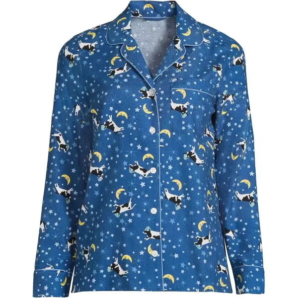 imageLands End Womens Long Sleeve Print Flannel Pajama TopEvening Blue Starry Night Cow