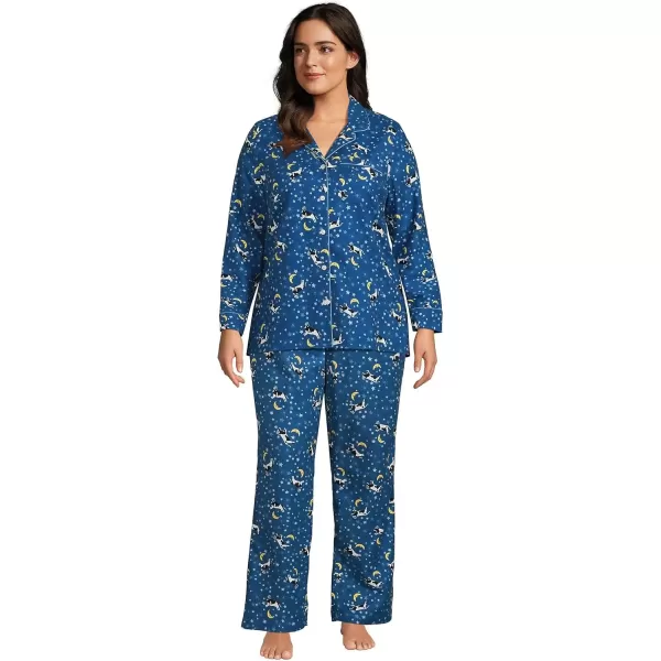 imageLands End Womens Long Sleeve Print Flannel Pajama TopEvening Blue Starry Night Cow