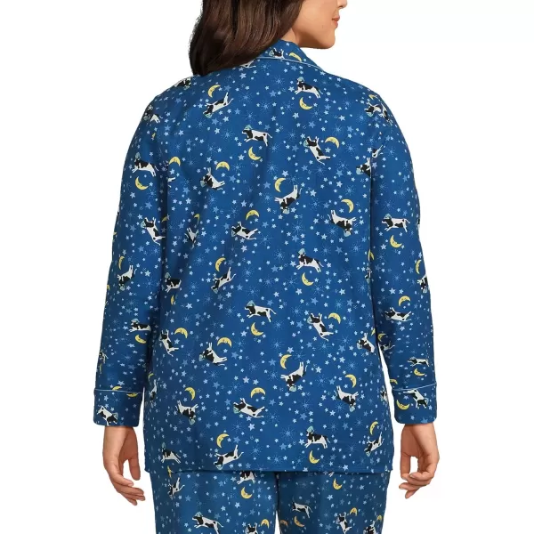 imageLands End Womens Long Sleeve Print Flannel Pajama TopEvening Blue Starry Night Cow