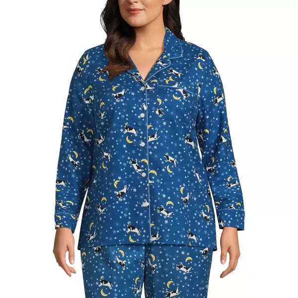 imageLands End Womens Long Sleeve Print Flannel Pajama TopEvening Blue Starry Night Cow