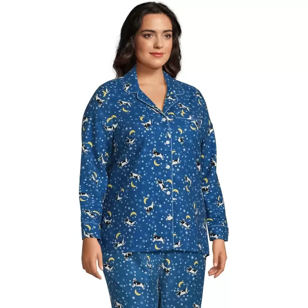 imageLands End Womens Long Sleeve Print Flannel Pajama TopEvening Blue Starry Night Cow