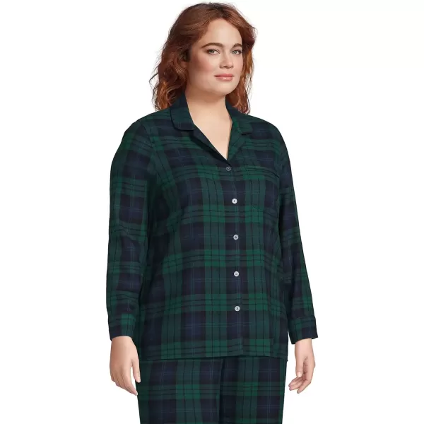 imageLands End Womens Long Sleeve Print Flannel Pajama TopEvergreen Blackwatch Plaid