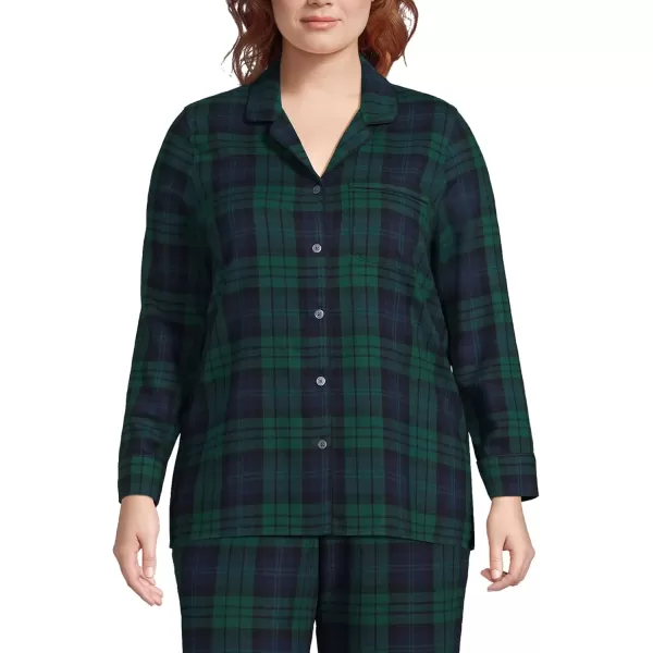 imageLands End Womens Long Sleeve Print Flannel Pajama TopEvergreen Blackwatch Plaid