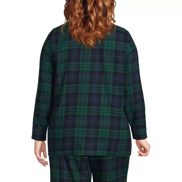 imageLands End Womens Long Sleeve Print Flannel Pajama TopEvergreen Blackwatch Plaid