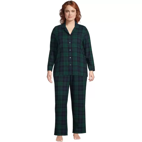 imageLands End Womens Long Sleeve Print Flannel Pajama TopEvergreen Blackwatch Plaid