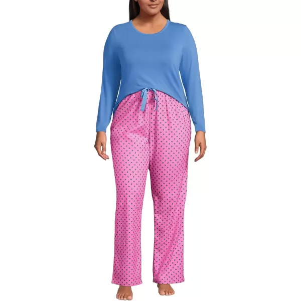 imageLands End Womens Pajama Set Knit Long Sleeve TShirt and Flannel PantsBright Orchid Mini Paisley