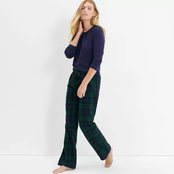 imageLands End Womens Pajama Set Knit Long Sleeve TShirt and Flannel PantsEvergreen Blackwatch Plaid