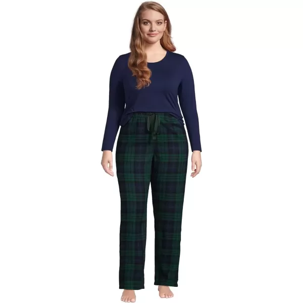 imageLands End Womens Pajama Set Knit Long Sleeve TShirt and Flannel PantsEvergreen Blackwatch Plaid