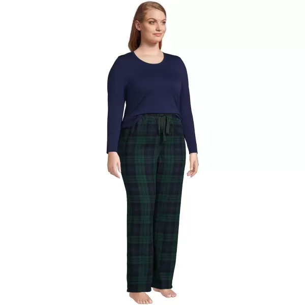 imageLands End Womens Pajama Set Knit Long Sleeve TShirt and Flannel PantsEvergreen Blackwatch Plaid