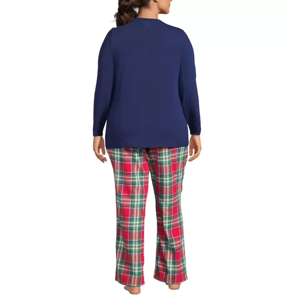 imageLands End Womens Pajama Set Knit Long Sleeve TShirt and Flannel PantsHeritage Red Plaid