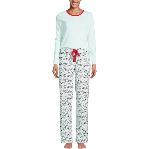 imageLands End Womens Pajama Set Knit Long Sleeve TShirt and Flannel PantsLight Blue Frosty Penguins