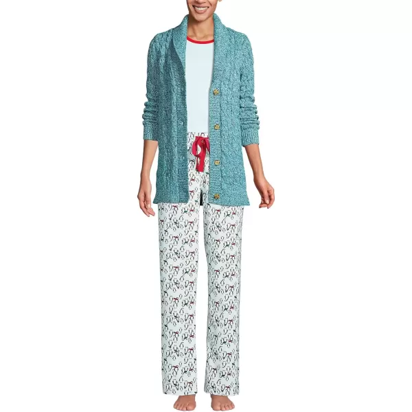 imageLands End Womens Pajama Set Knit Long Sleeve TShirt and Flannel PantsLight Blue Frosty Penguins