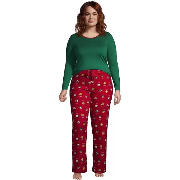 imageLands End Womens Pajama Set Knit Long Sleeve TShirt and Flannel PantsRich Red Cats