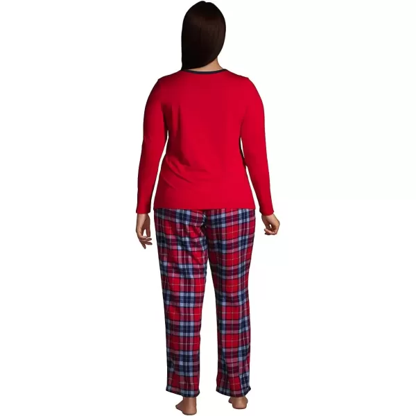 imageLands End Womens Pajama Set Knit Long Sleeve TShirt and Flannel PantsRich Red Multi Plaid