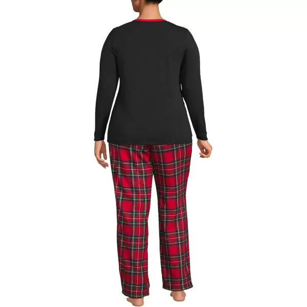 imageLands End Womens Pajama Set Knit Long Sleeve TShirt and Flannel PantsRich Red Multi Tartan