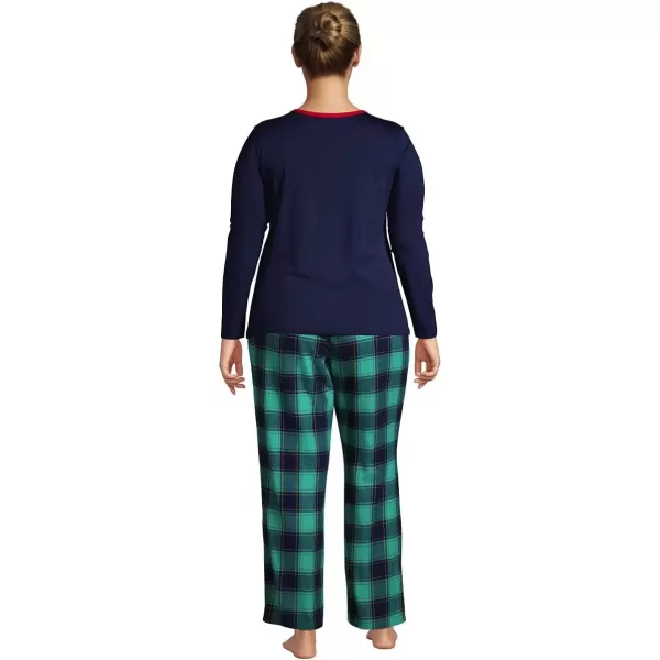 imageLands End Womens Pajama Set Knit Long Sleeve TShirt and Flannel PantsSeafoam Teal Plaid