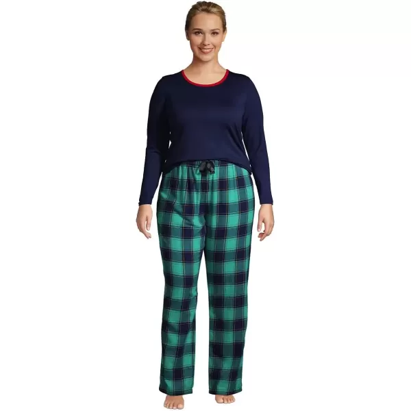 imageLands End Womens Pajama Set Knit Long Sleeve TShirt and Flannel PantsSeafoam Teal Plaid