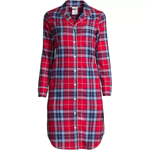 imageLands End Womens Tall Long Sleeve Print Flannel NightshirtRich Red Multi Plaid